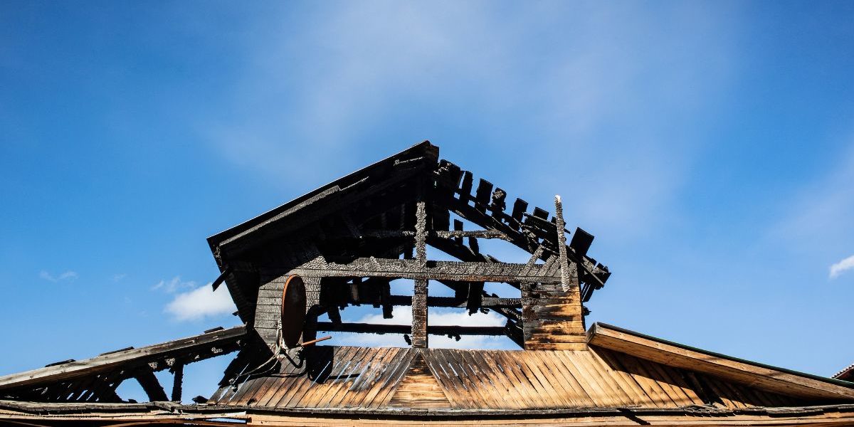 top of a house burned by fire