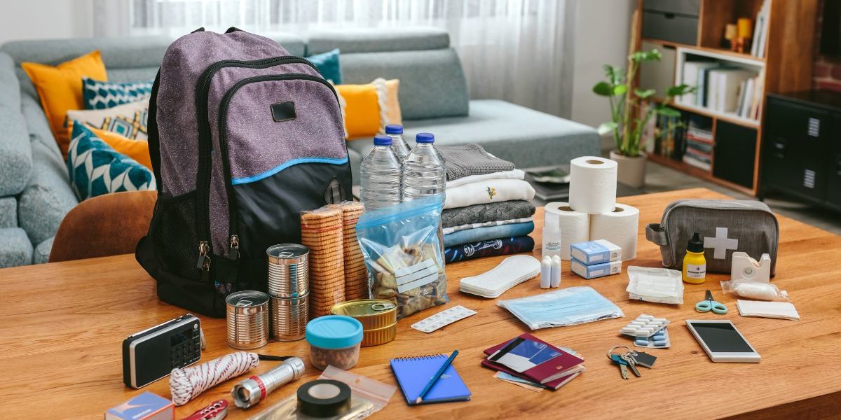 supplies kit laid out on a wooden table
